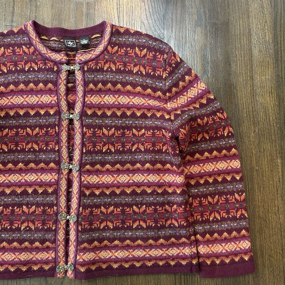 SKYR Womens XL Wool Knit Rainbow Fair Isle Clasp Cardigan Sweater - Picture 4 of 8